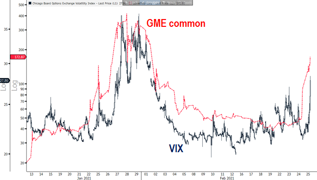 FLASH INTRADAY: GME surge --> VIX surge --> de-grossing --> stocks go down
