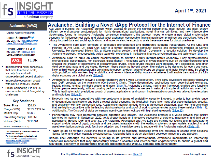 CRYPTO SPECIAL REPORT: Avalanche: Building a Novel dApp Protocol for the Internet of Finance