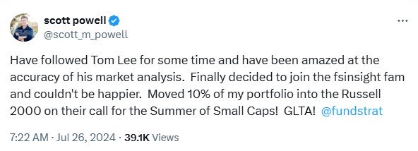 scott powell @scott_m_powell Have followed Tom Lee for some time and have been amazed at the accuracy of his market analysis