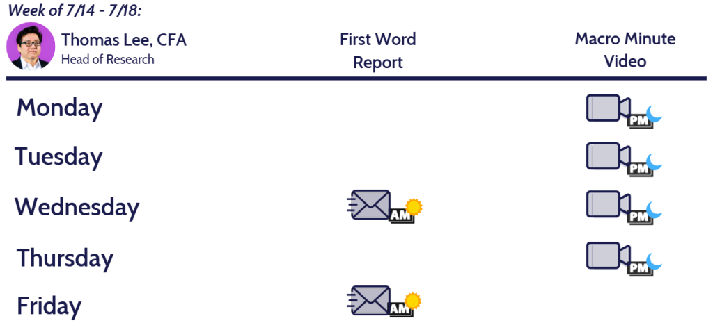 June Core CPI Tuesday is the most consequential day next week, since will impact on Fed timing of cuts. 2Q25 EPS season also starts next week.